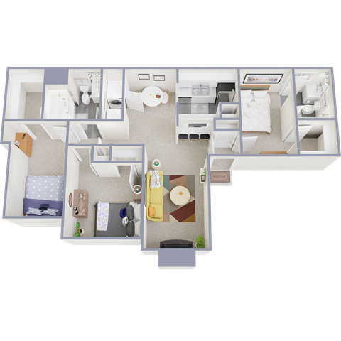 a floor plan of a studio apartment with a bedroom and a living room